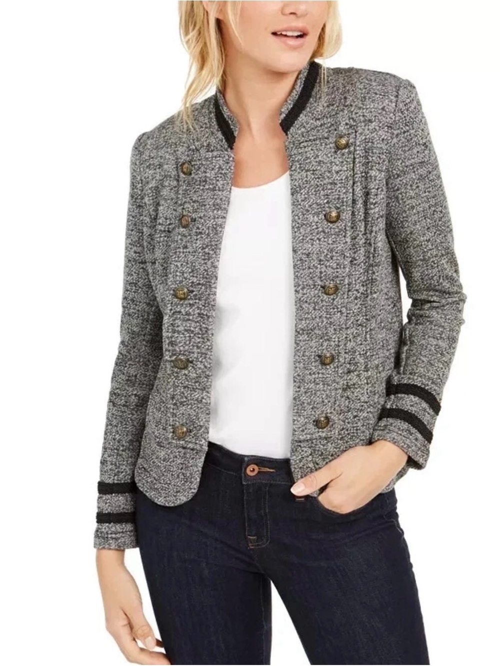 Tommy Hilfiger Women's Med Classic Tommy Open Front Band Military Jacket E-6